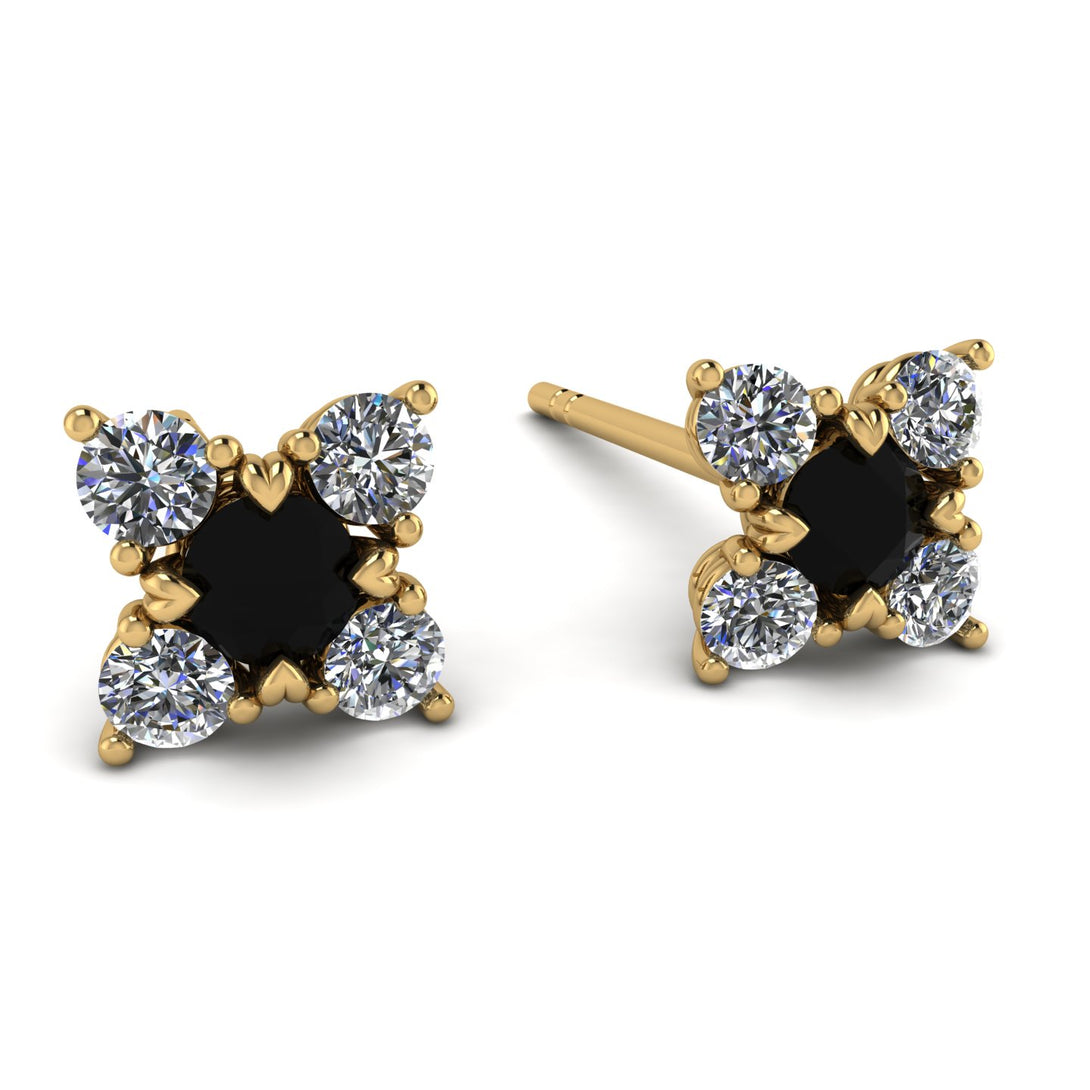 Geometrical 5 Black Diamonds Stud Earrings - Noa No. 7