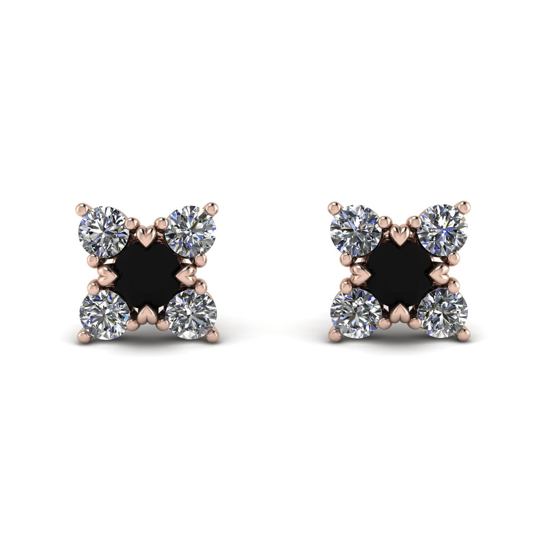 Geometrical 5 Black Diamonds Stud Earrings - Noa No. 8