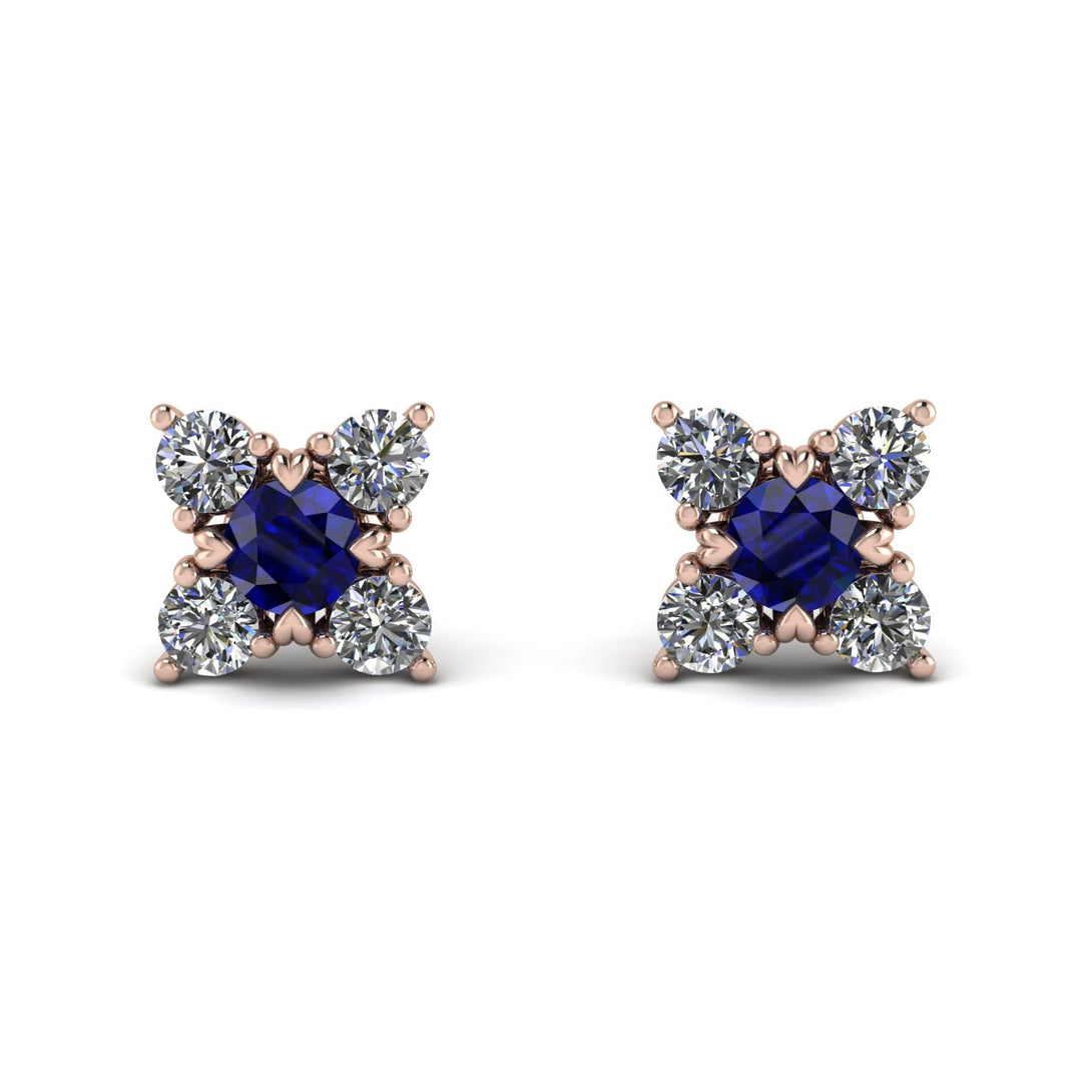 Geometrical 5 Sapphires Stud Earrings - Noa No. 14