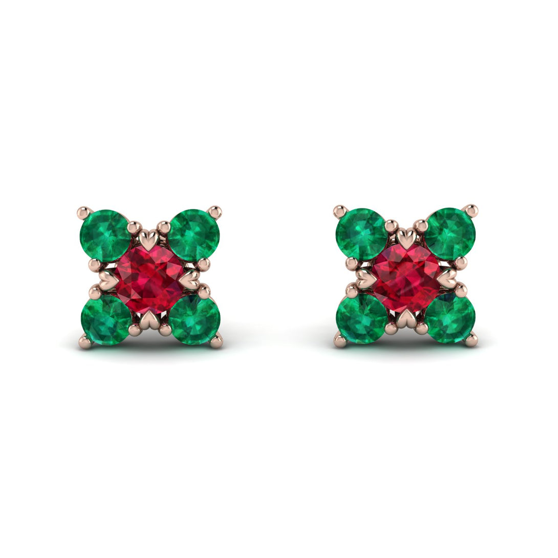 Geometrical 5 Rubys Stud Earrings - Noa No. 26