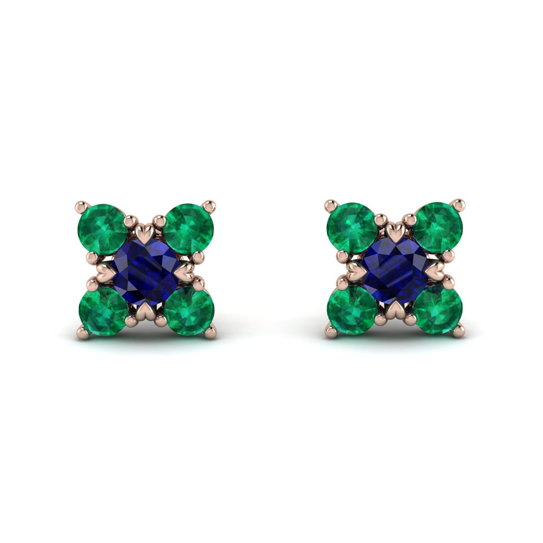 Geometrical 5 Sapphires Stud Earrings - Noa No. 29
