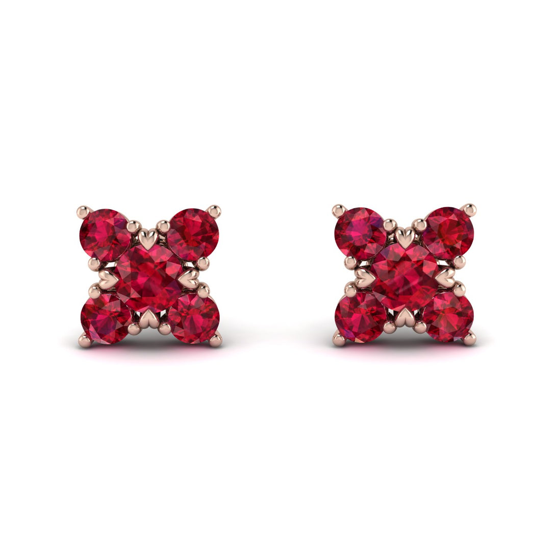 Geometrical 5 Rubys Stud Earrings - Noa No. 56