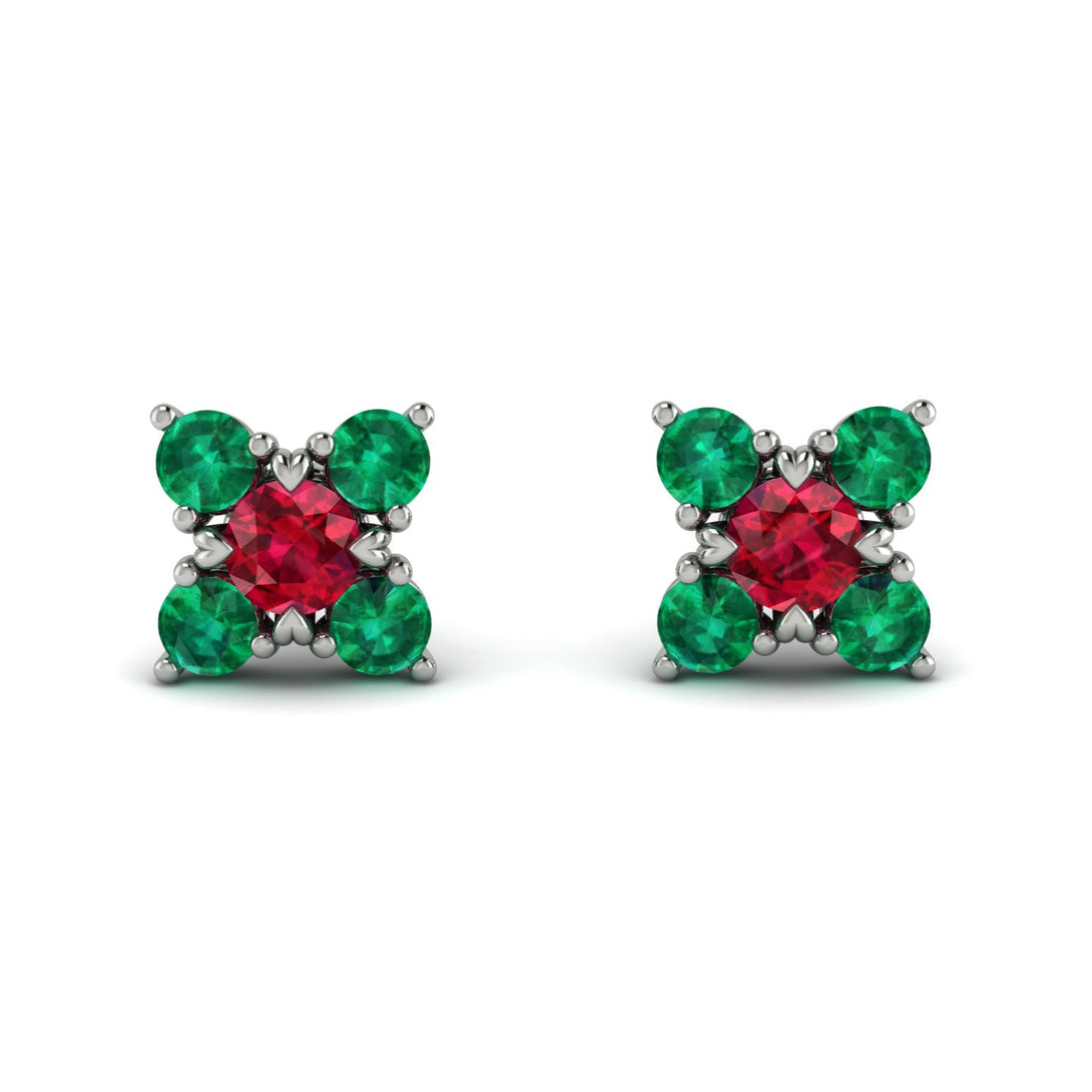 Geometrical 5 Rubys Stud Earrings - Noa No. 27