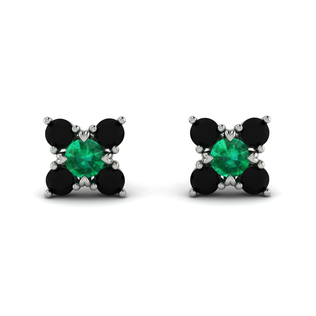 Geometrical 5 Emeralds Stud Earrings - Noa No. 36
