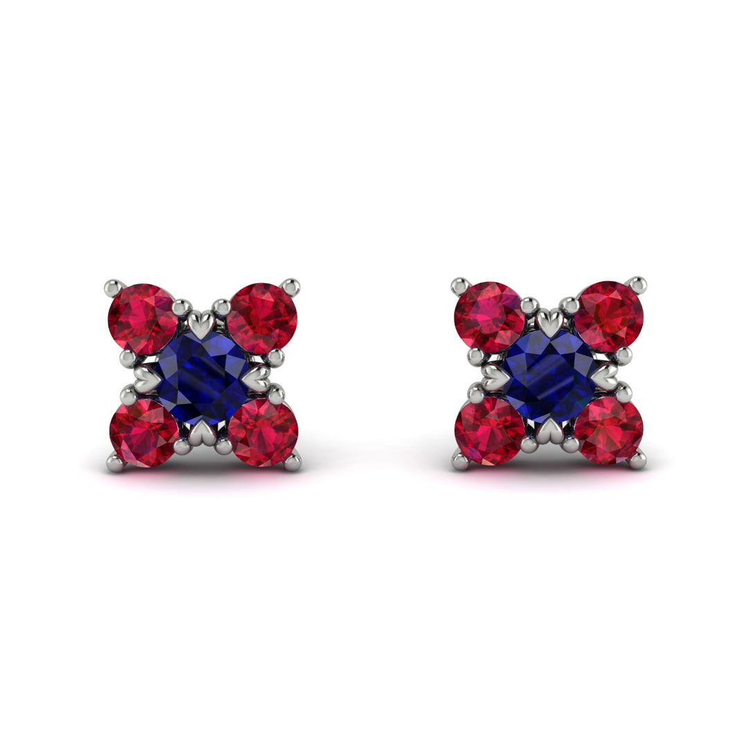 Geometrical 5 Sapphires Stud Earrings - Noa No. 60