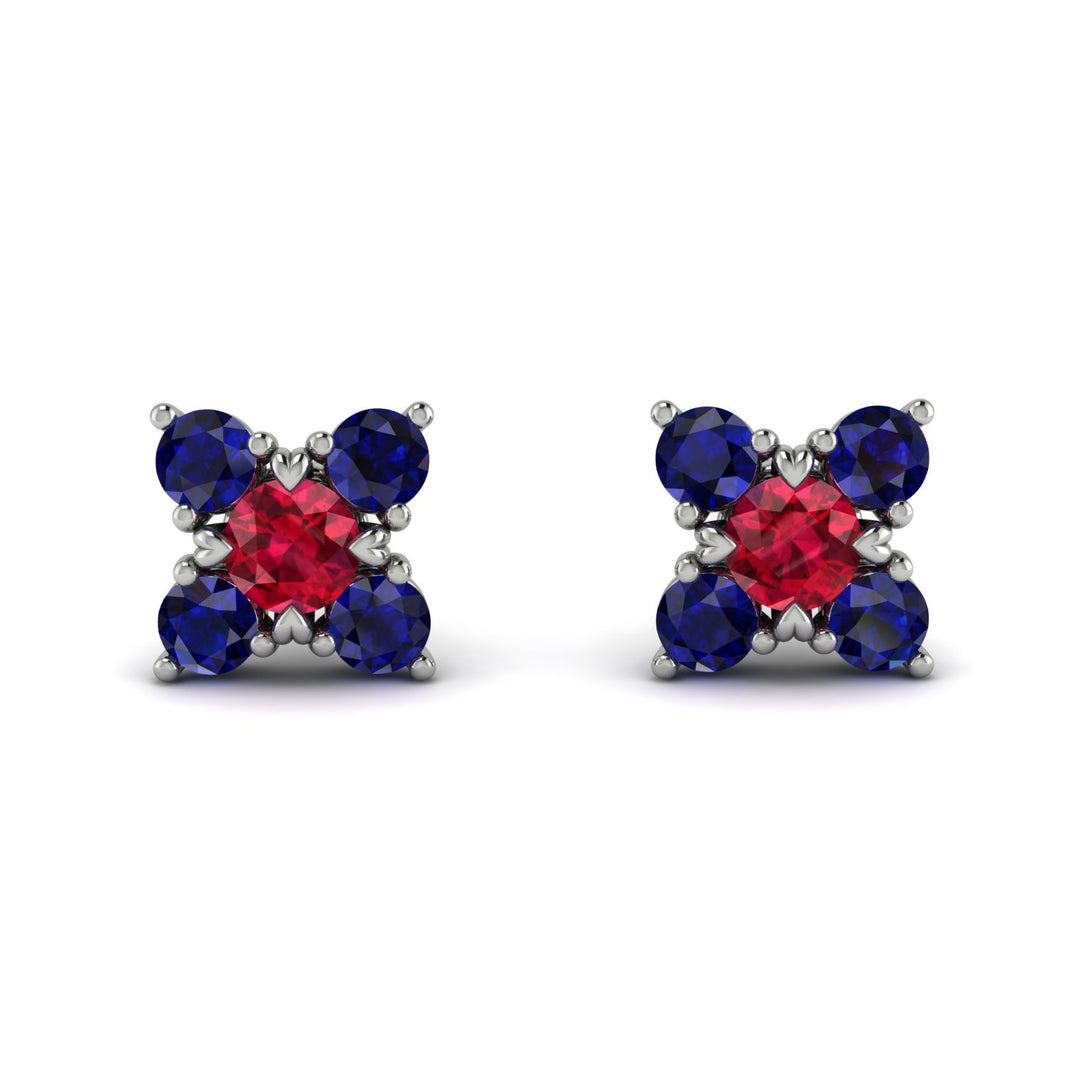 Geometrical 5 Rubys Stud Earrings - Noa No. 72