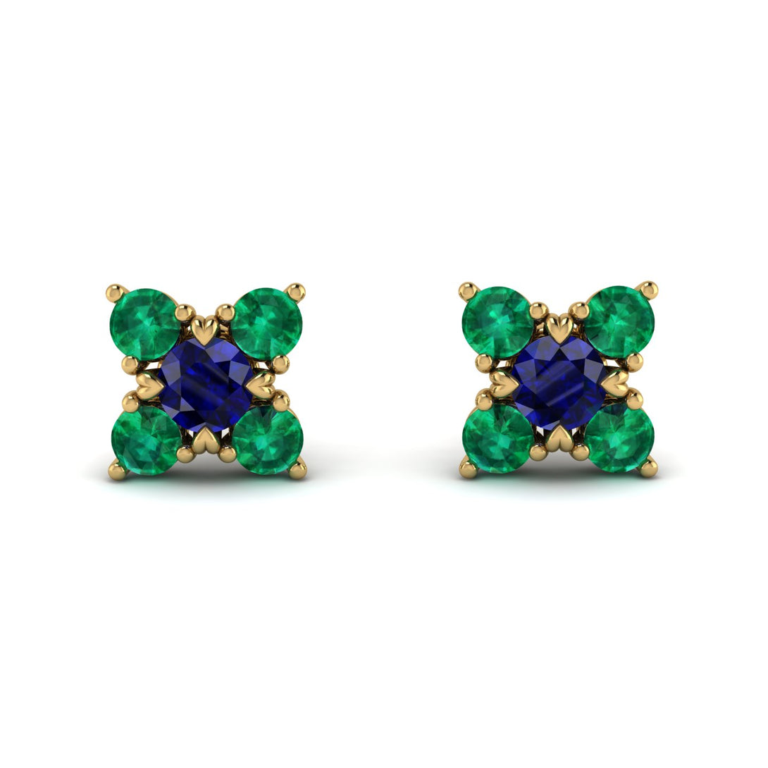 Geometrical 5 Sapphires Stud Earrings - Noa No. 28