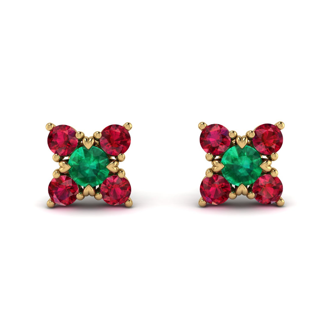 Geometrical 5 Emeralds Stud Earrings - Noa No. 50
