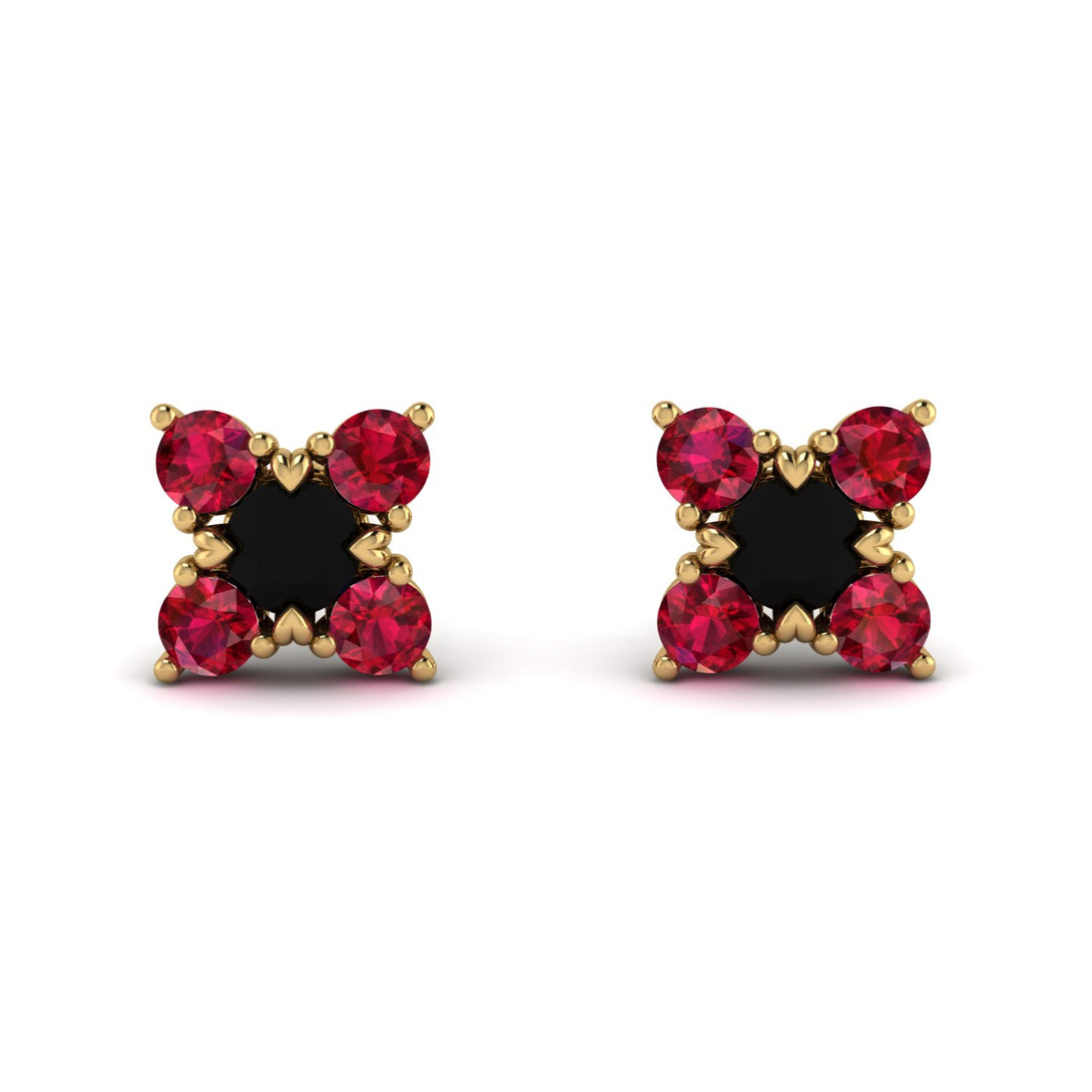 Geometrical 5 Black Diamonds Stud Earrings - Noa No. 52