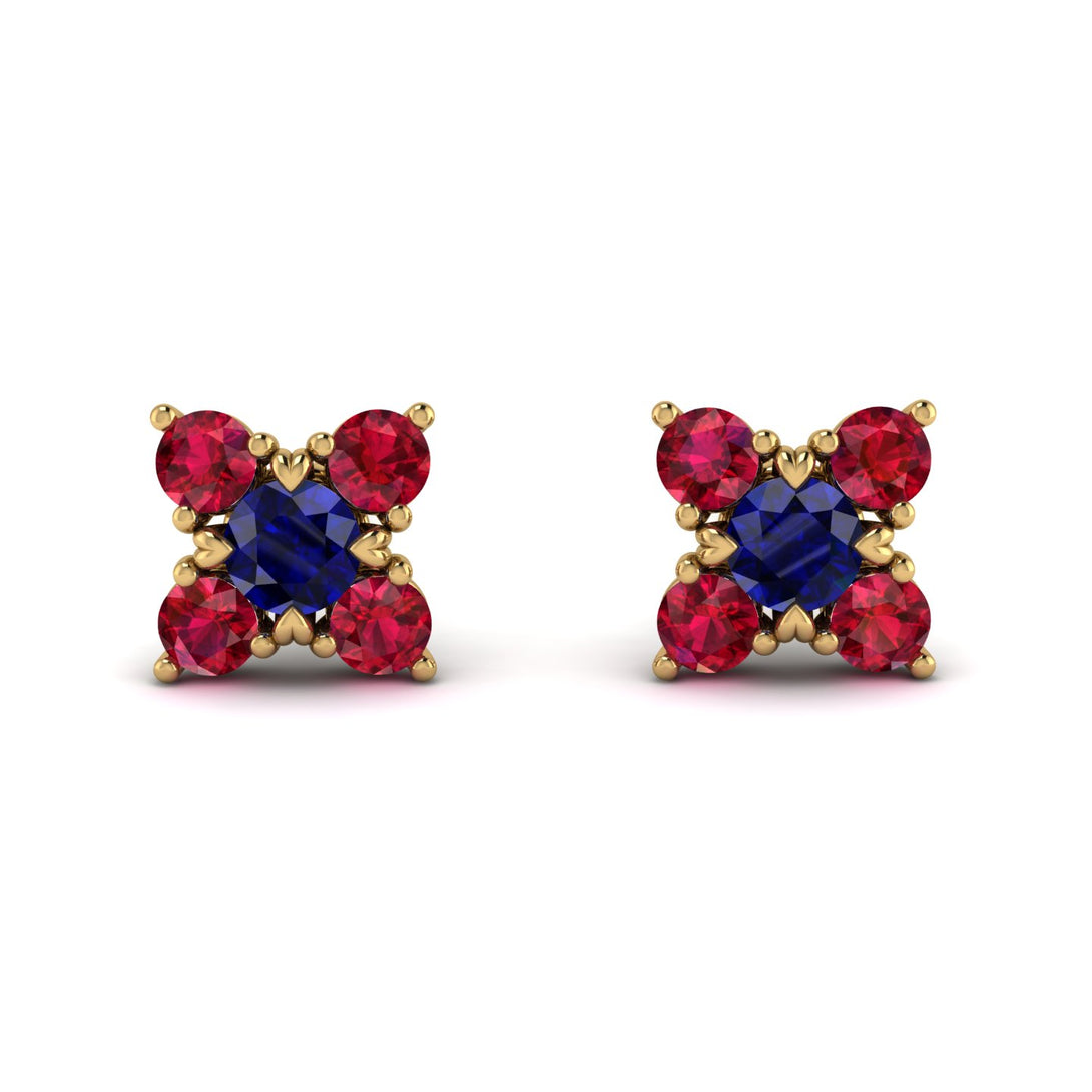 Geometrical 5 Sapphires Stud Earrings - Noa No. 58