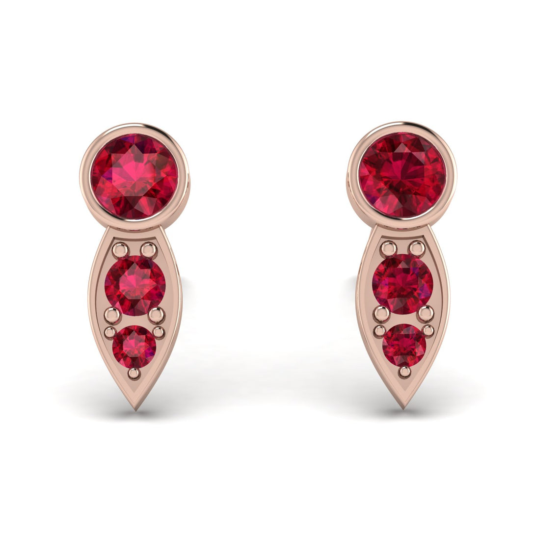 Bezel Ruby Earrings In Pear Shaped - Aniya No. 56