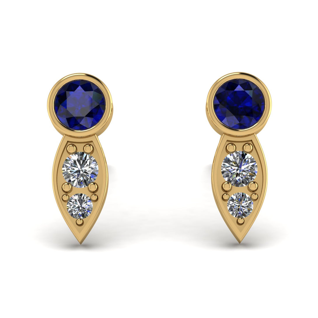 Bezel Sapphire Earrings In Pear Shaped - Aniya No. 13