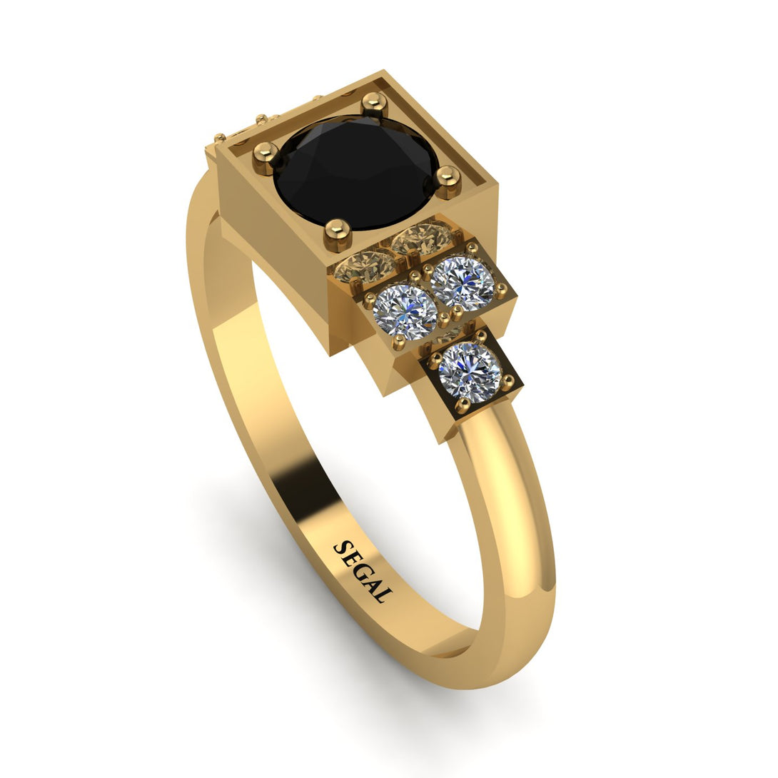 Square Black Diamond Engagement Ring - Samara No. 7