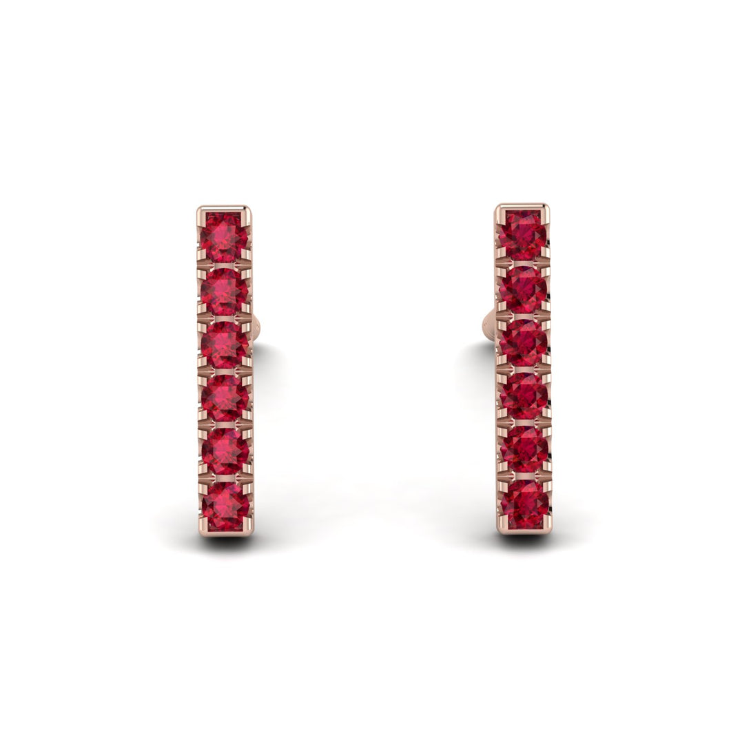Geometrical Gold Bar Ruby Earrings - Bonnie No. 11