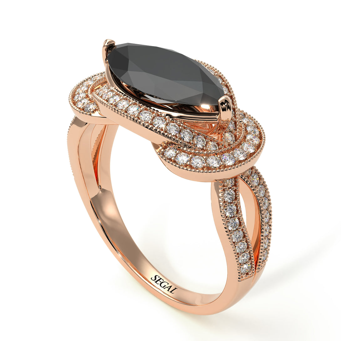 Milgrain Marquise Black Diamond Engagement Ring - Marley No. 8