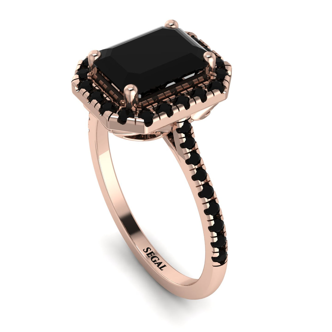 Gorgeous Emerald Cut Black Diamond Pave Engagement Ring With Hidden Stone - Veronica No. 38