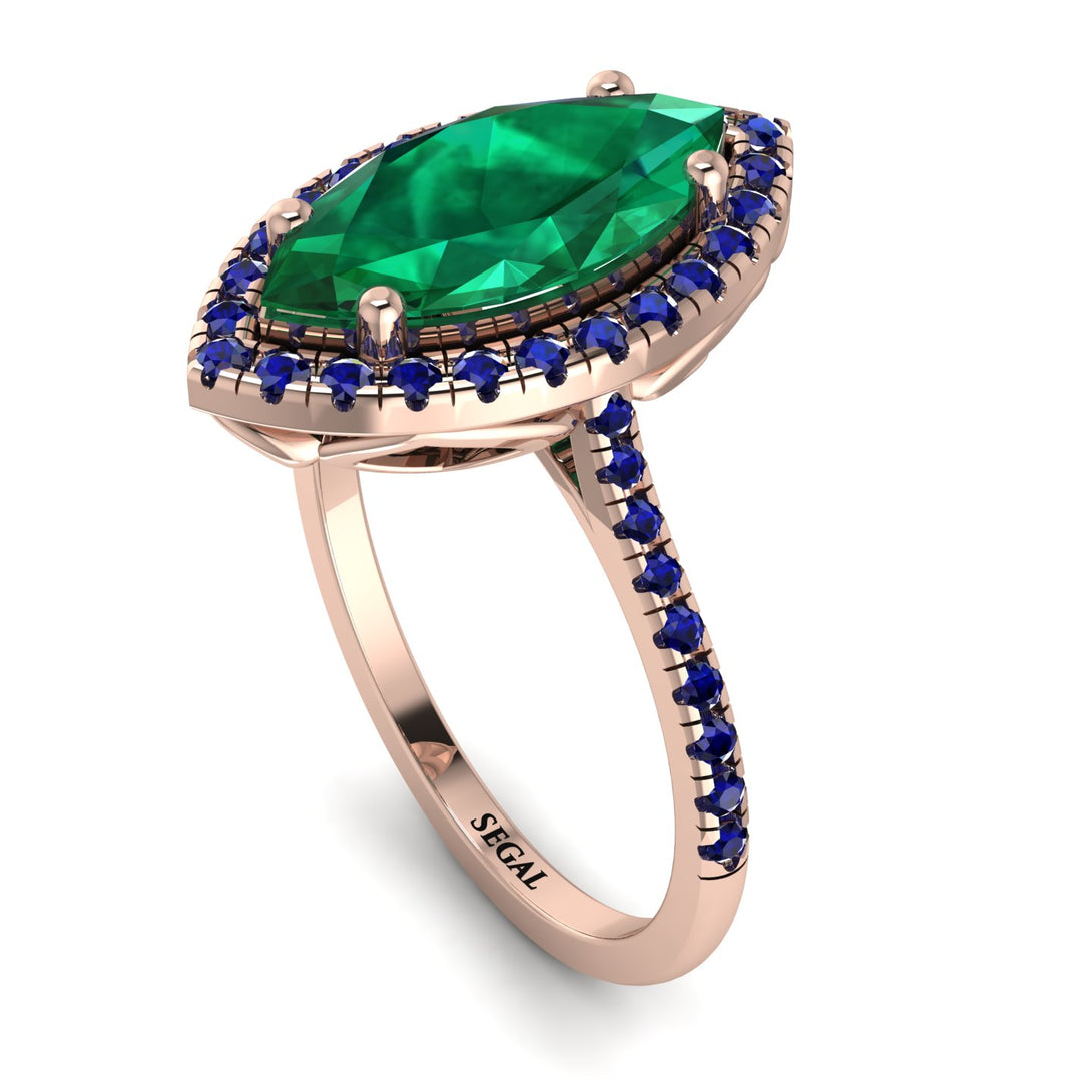 Gorgeous Marquise Cut Emerald Pave Engagement Ring With Hidden Stone - Miriam No. 65