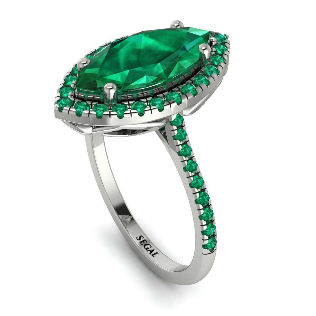 Gorgeous Marquise Cut Emerald Pave Engagement Ring With Hidden Stone - Miriam No. 21