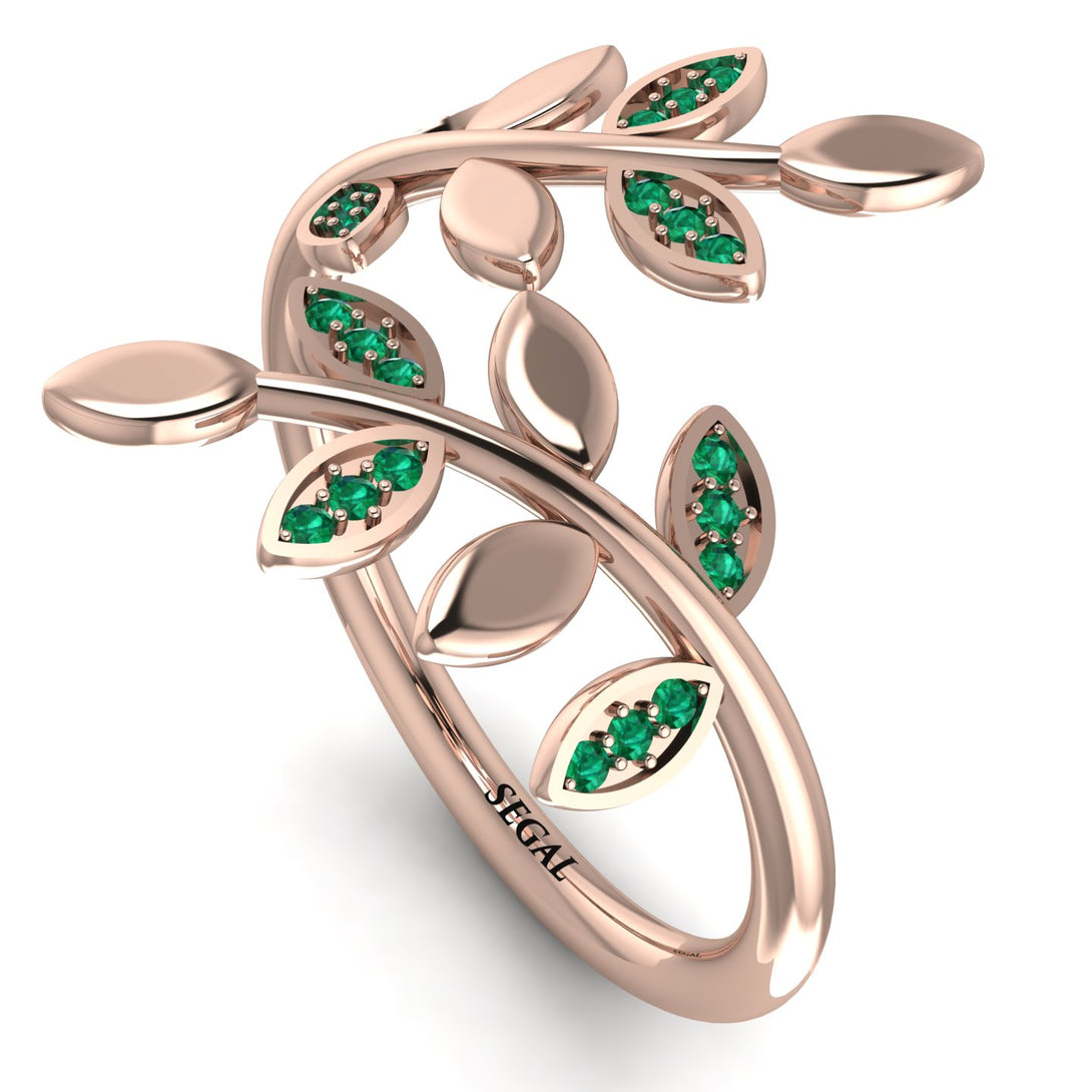 Open Ring Leaves Emerald Ring - Anna No. 5