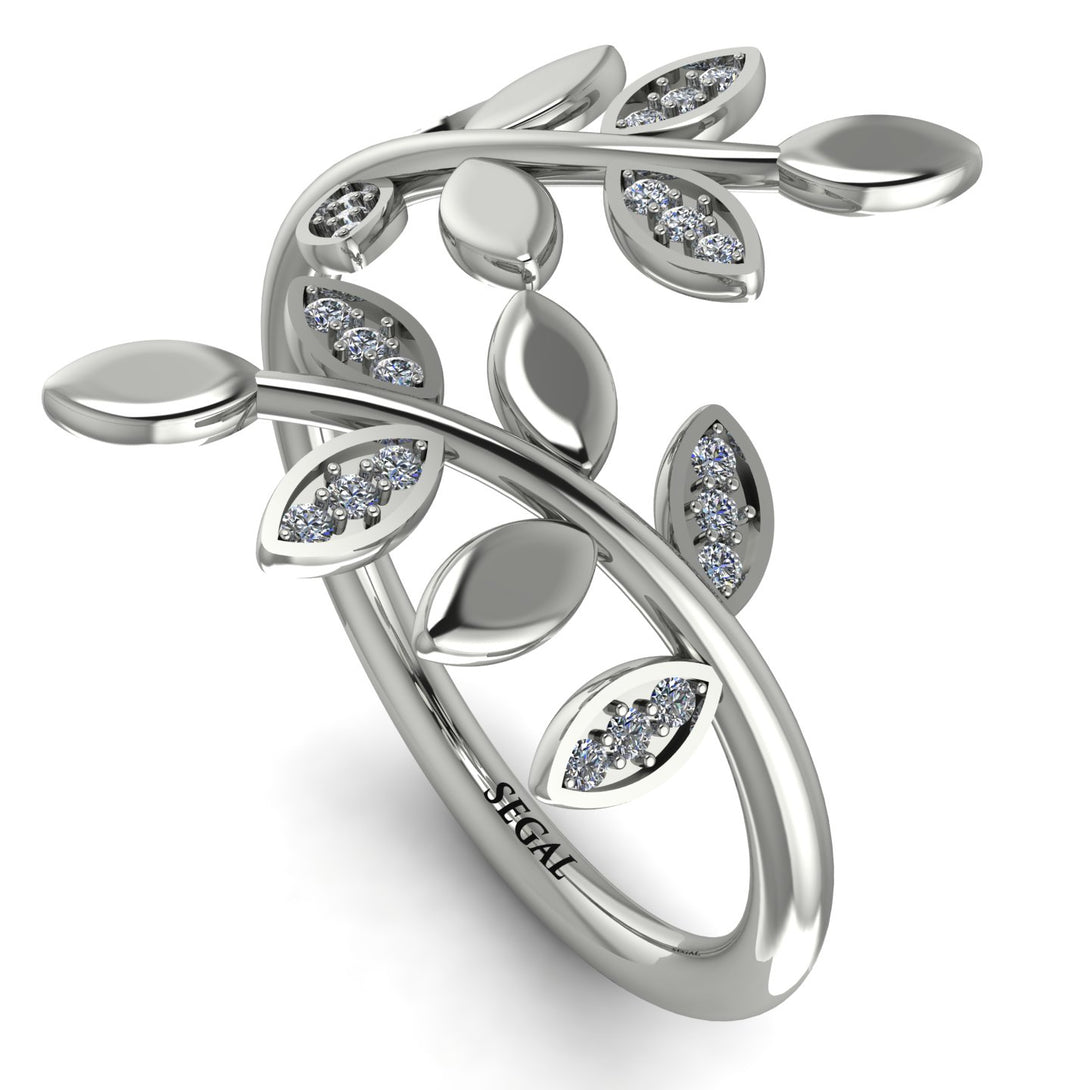 Open Ring Leaves Diamond Ring - Anna No. 3