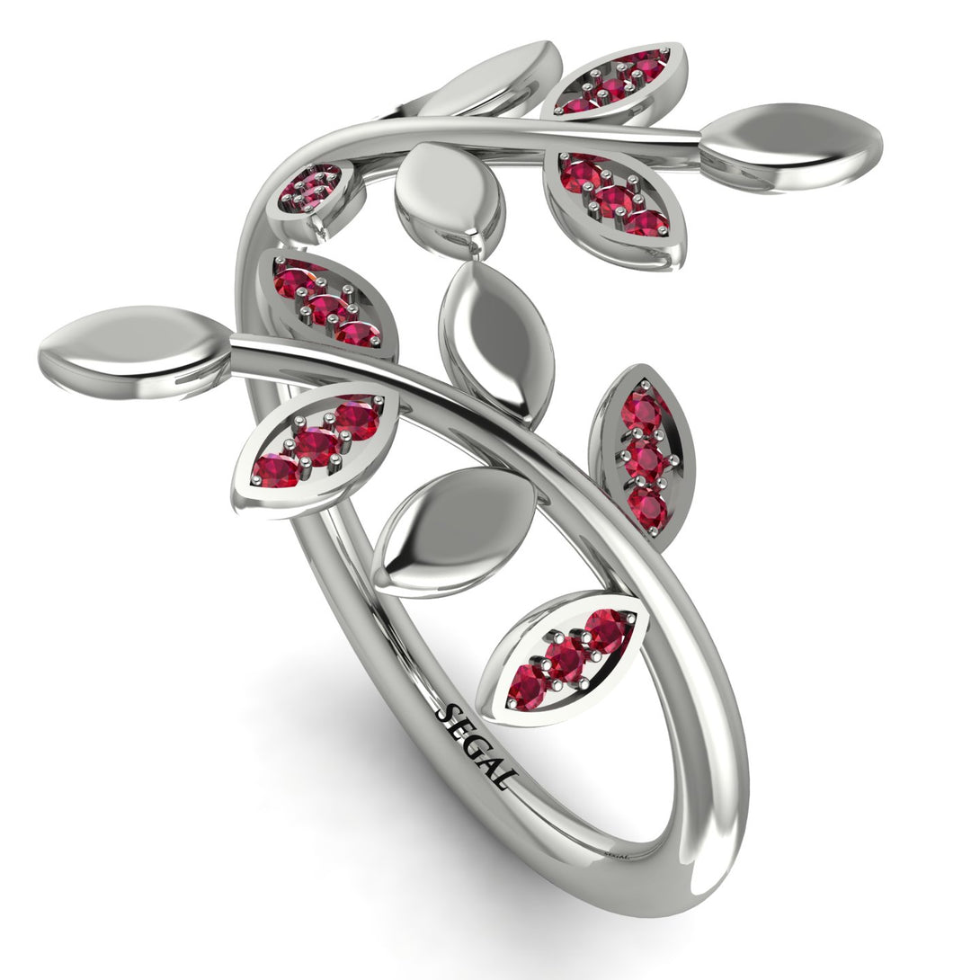 Open Ring Leaves Ruby Ring - Anna No. 12
