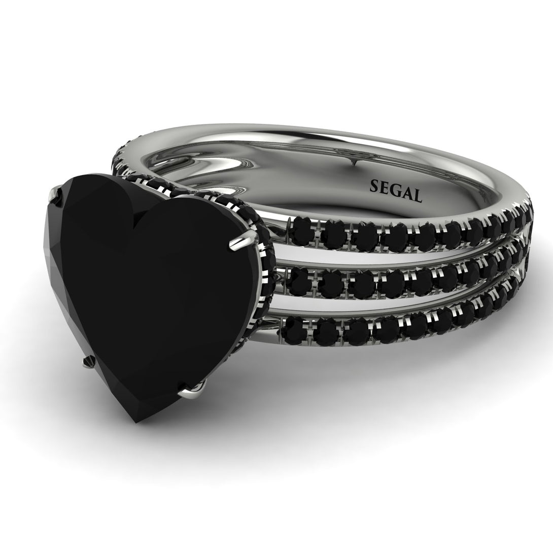 Triple Bands Heart Shape Black Diamond Ring - Noelle No. 390