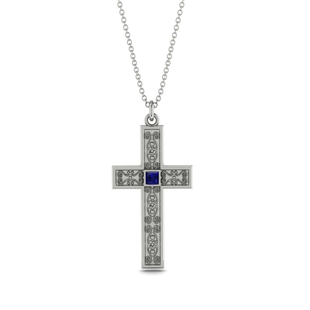 Ornamented Sapphire Cross Necklace - Adam No. 15