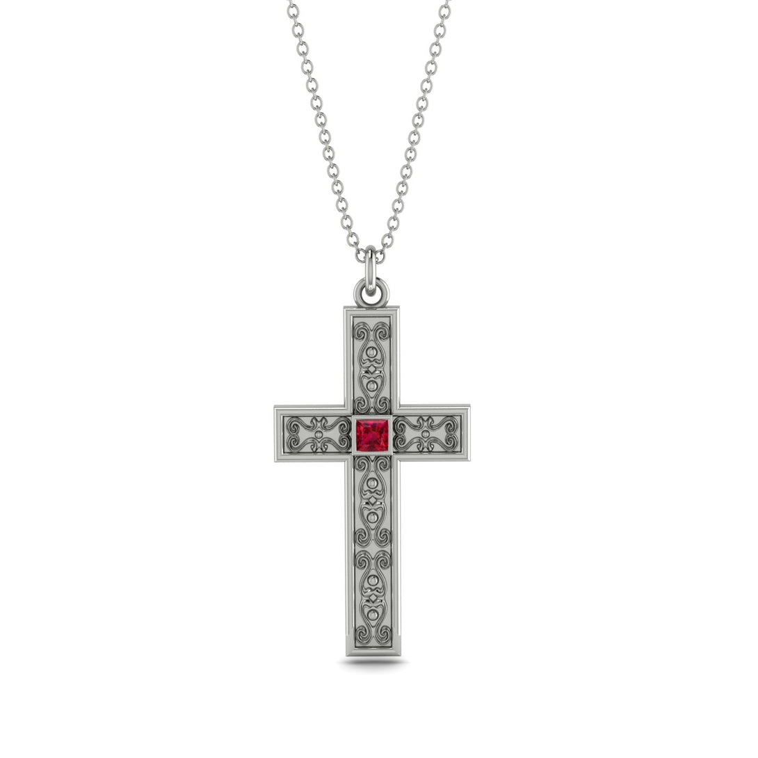 Ornamented Ruby Cross Necklace - Adam No. 12