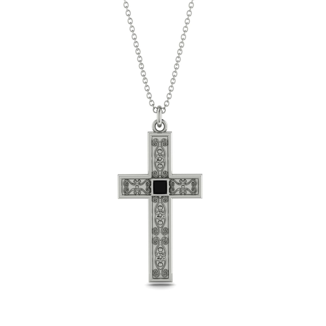 Ornamented Black Diamond Cross Necklace - Adam No. 9