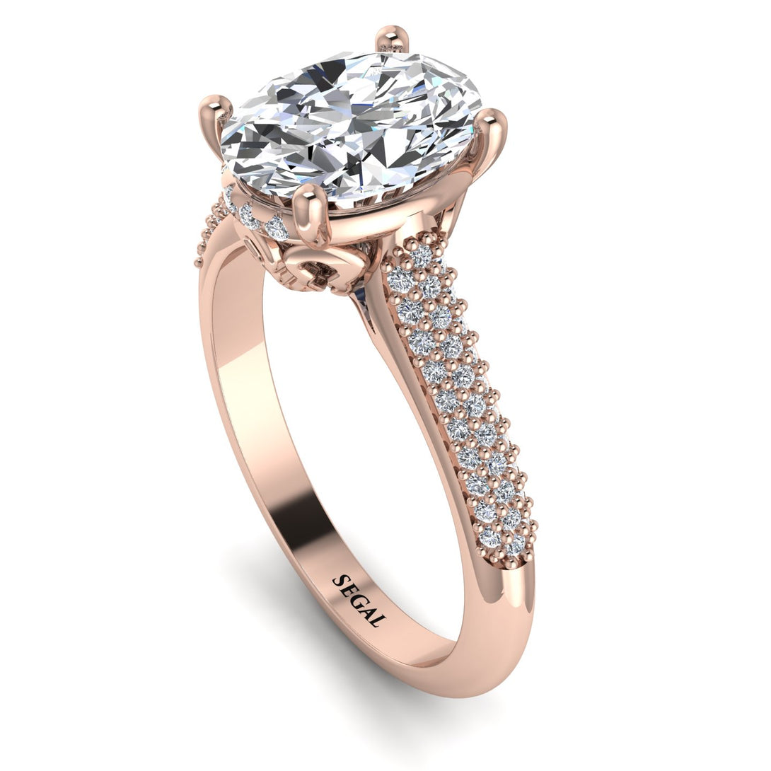 Luxury Pave Oval Cut Diamond Engagement Ring With Hidden Stone - Ophelia No. 2