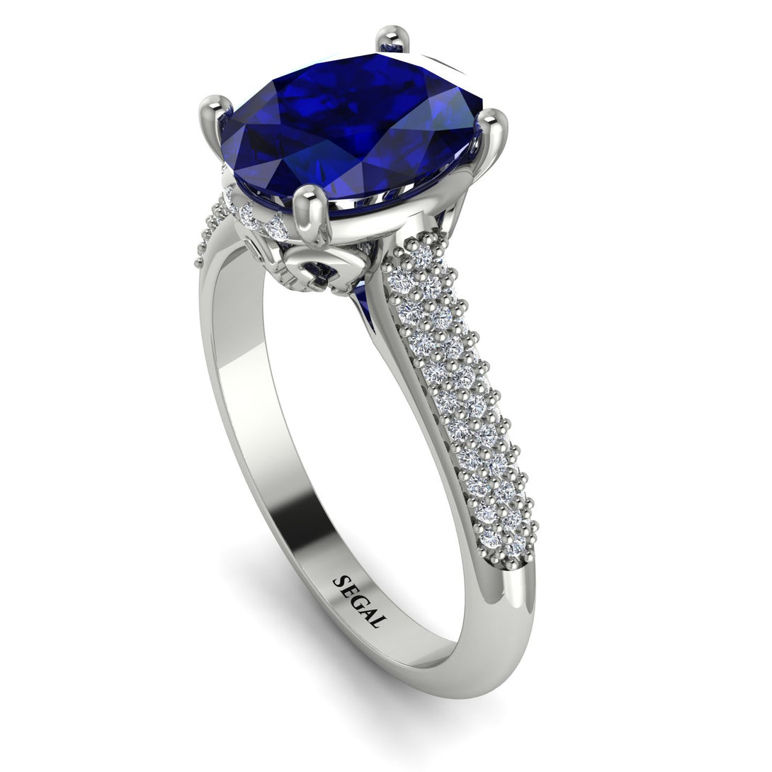 Luxury Pave Oval Cut Sapphire Engagement Ring With Hidden Stone - Ophelia No. 15