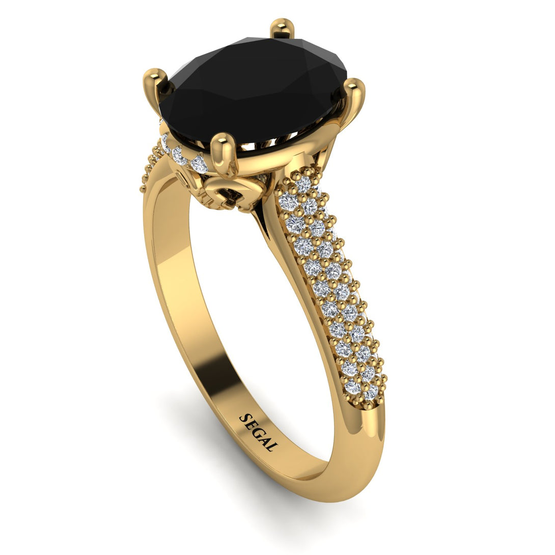 Luxury Pave Oval Cut Black Diamond Engagement Ring With Hidden Stone - Ophelia No. 7