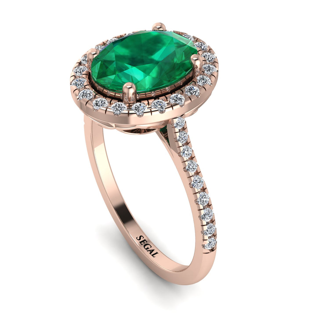 Gorgeous Oval Cut Emerald Pave Engagement Ring With Hidden Stone - Phoebe No. 5