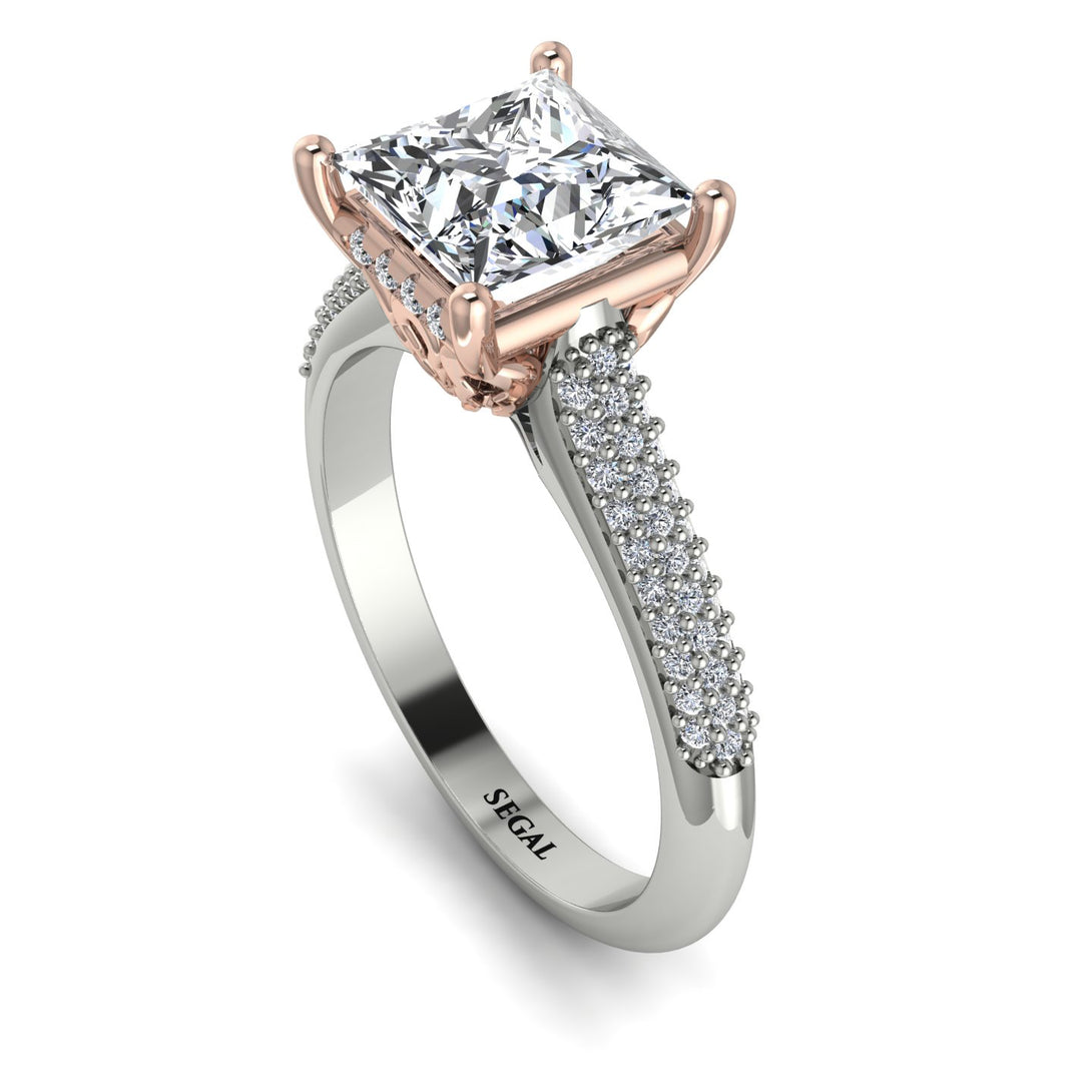 Two Tones Luxury Pave Princess Cut Diamond Engagement Ring With Hidden Stone - Sabrina No. 78