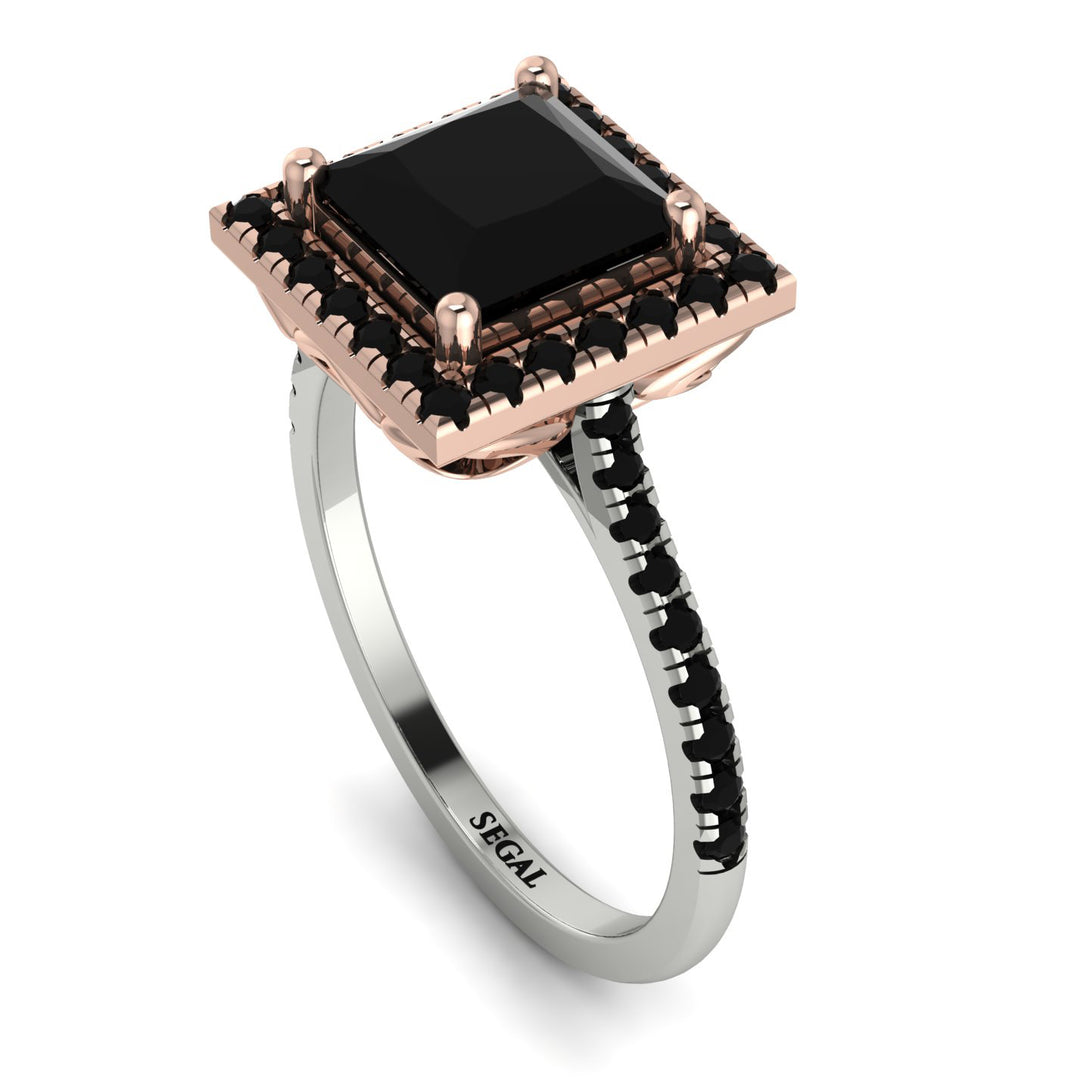 Two Tones Gorgeous Princess Cut Black Diamond Pave Engagement Ring With Hidden Stone - Margot No. 81