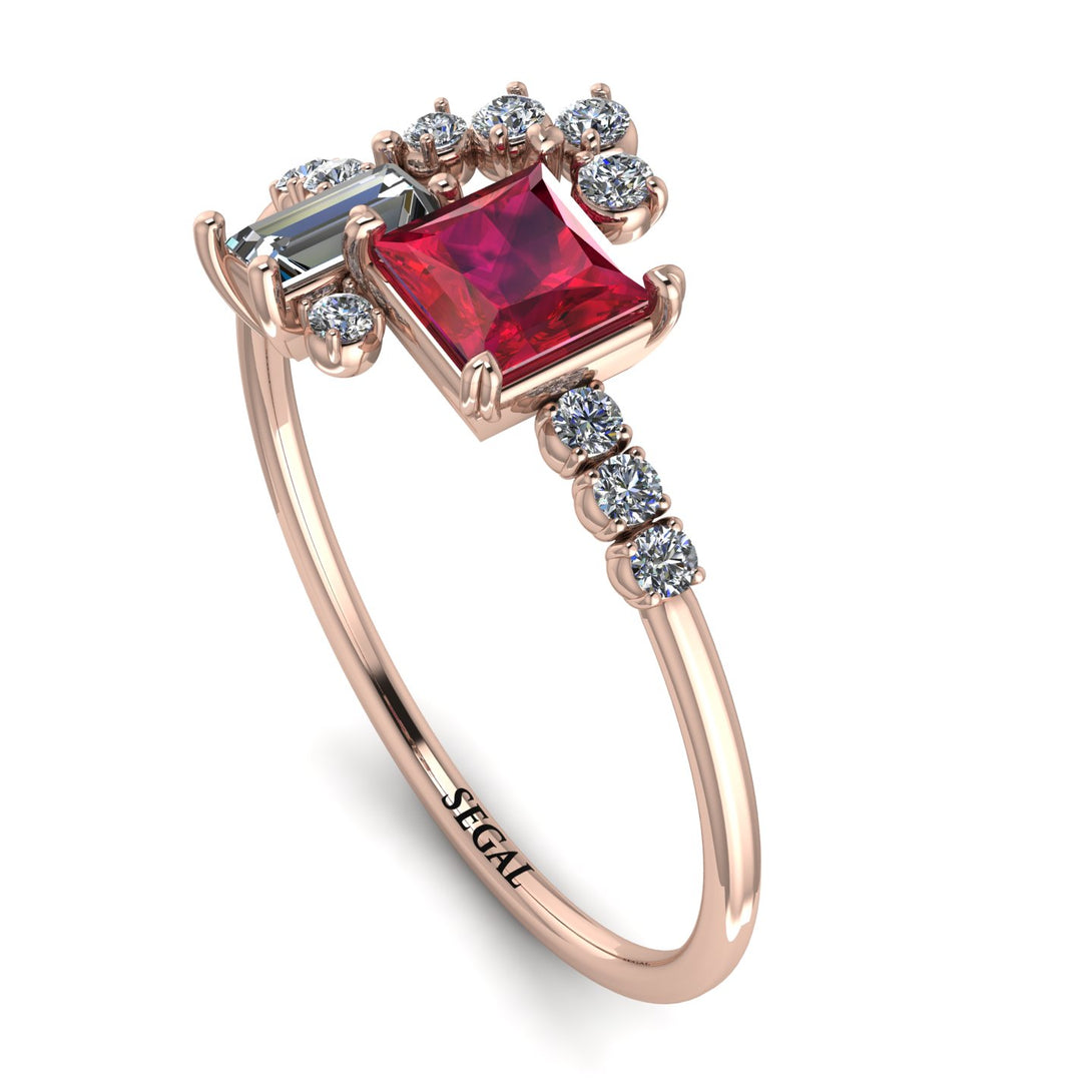 Princess Cut Mix Ruby Ring - Mya No. 11