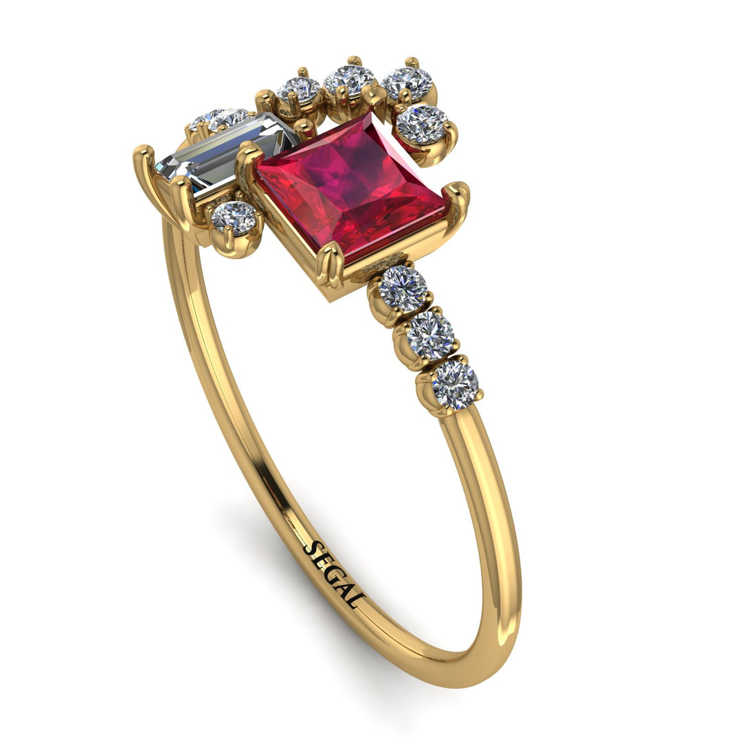 Princess Cut Mix Ruby Ring - Mya No. 10