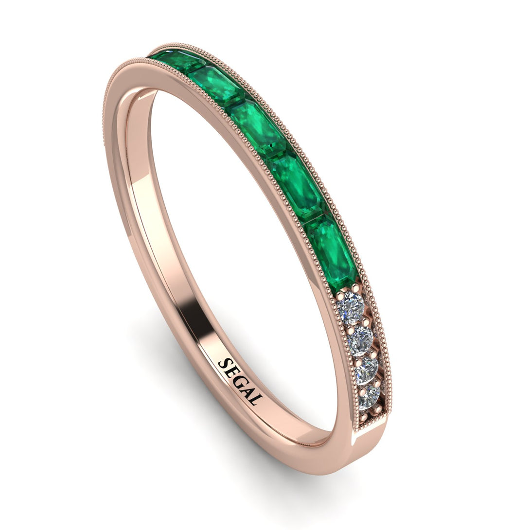 Emerald Cut Emerald Milgrain Eternity Ring - Teagan No. 5