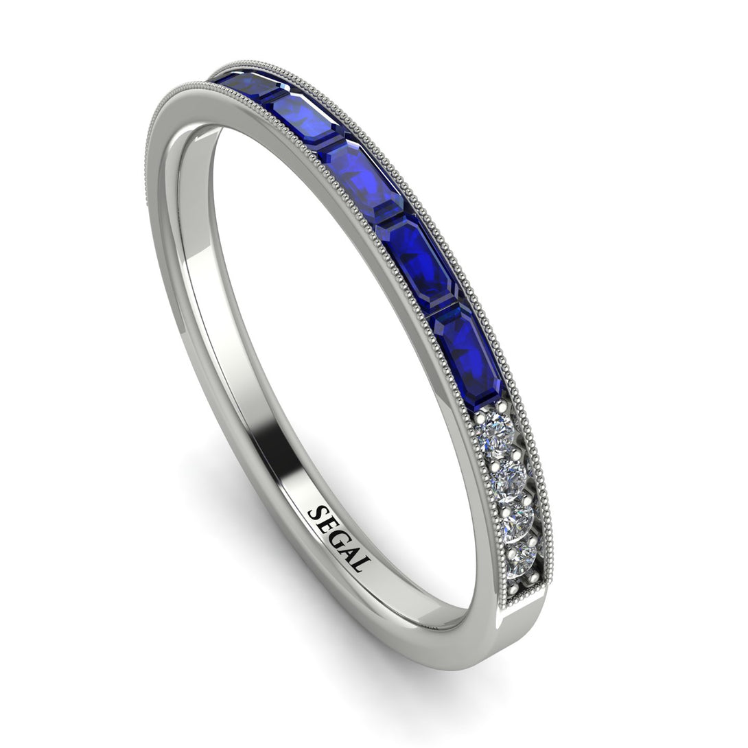 Emerald Cut Sapphire Milgrain Eternity Ring - Teagan No. 15