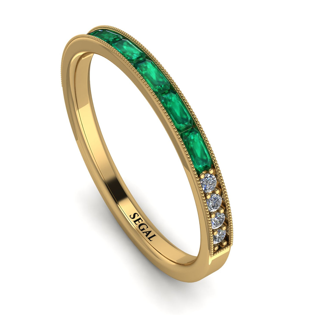 Emerald Cut Emerald Milgrain Eternity Ring - Teagan No. 4
