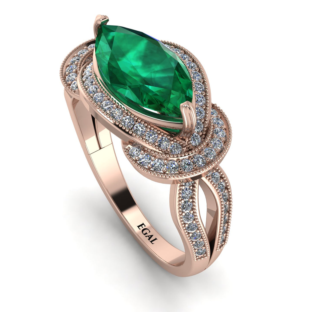 Milgrain Marquise Emerald Engagement Ring - Marley No. 5