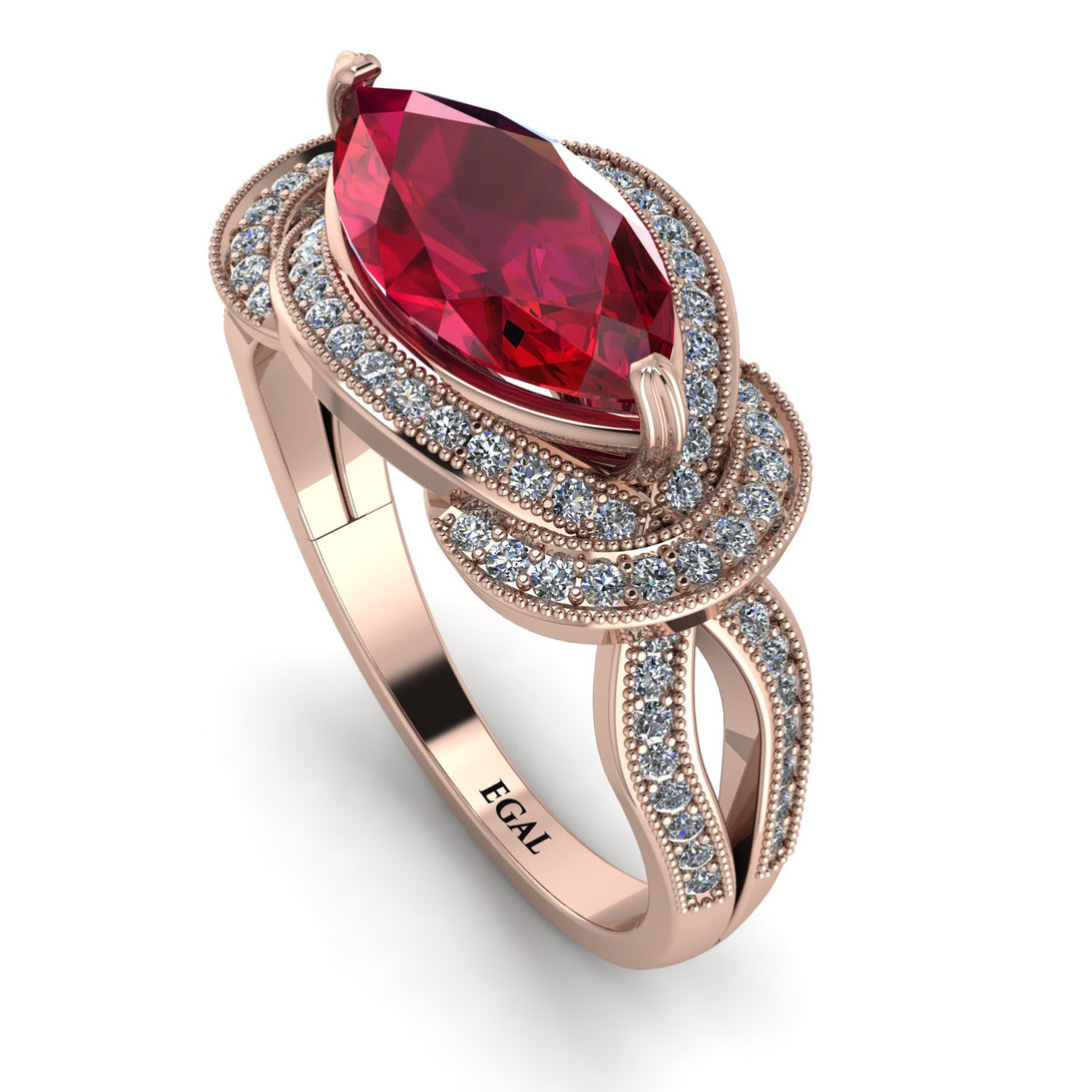 Milgrain Marquise Ruby Engagement Ring - Marley No. 11