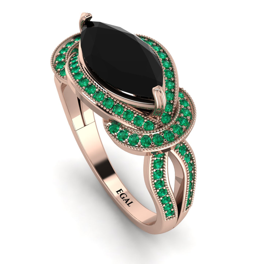 Milgrain Marquise Black Diamond Engagement Ring - Marley No. 23