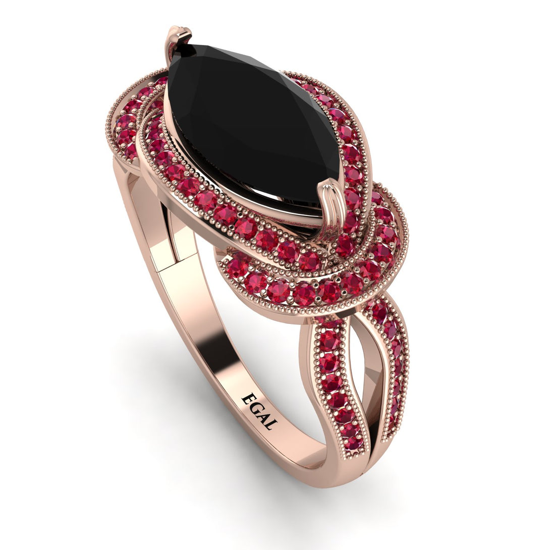 Milgrain Marquise Black Diamond Engagement Ring - Marley No. 53