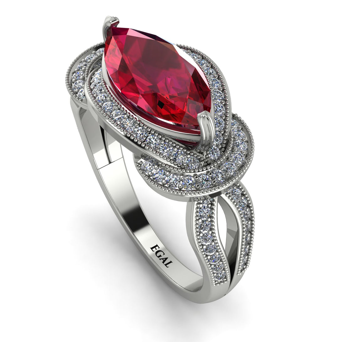 Milgrain Marquise Ruby Engagement Ring - Marley No. 12