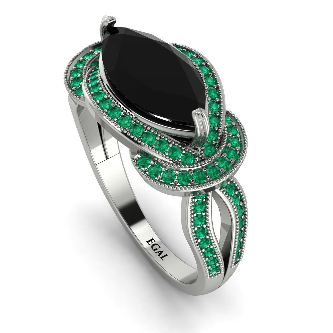 Milgrain Marquise Black Diamond Engagement Ring - Marley No. 24