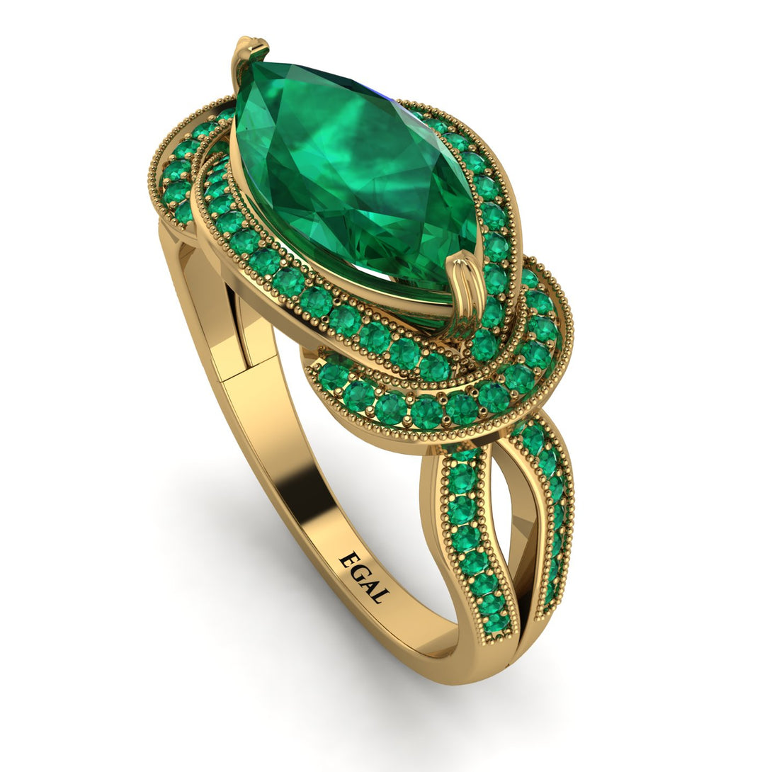 Milgrain Marquise Emerald Engagement Ring - Marley No. 19