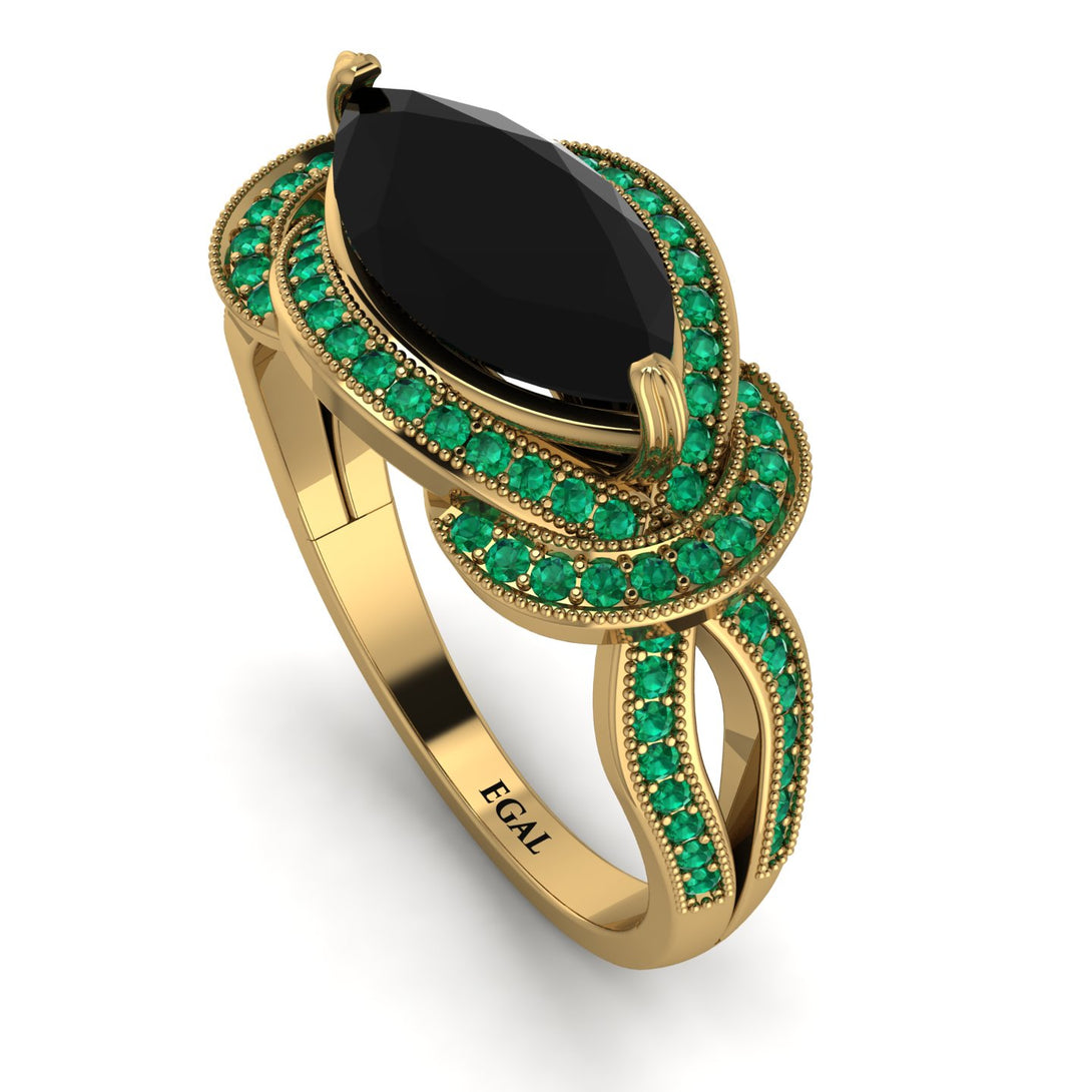 Milgrain Marquise Black Diamond Engagement Ring - Marley No. 22