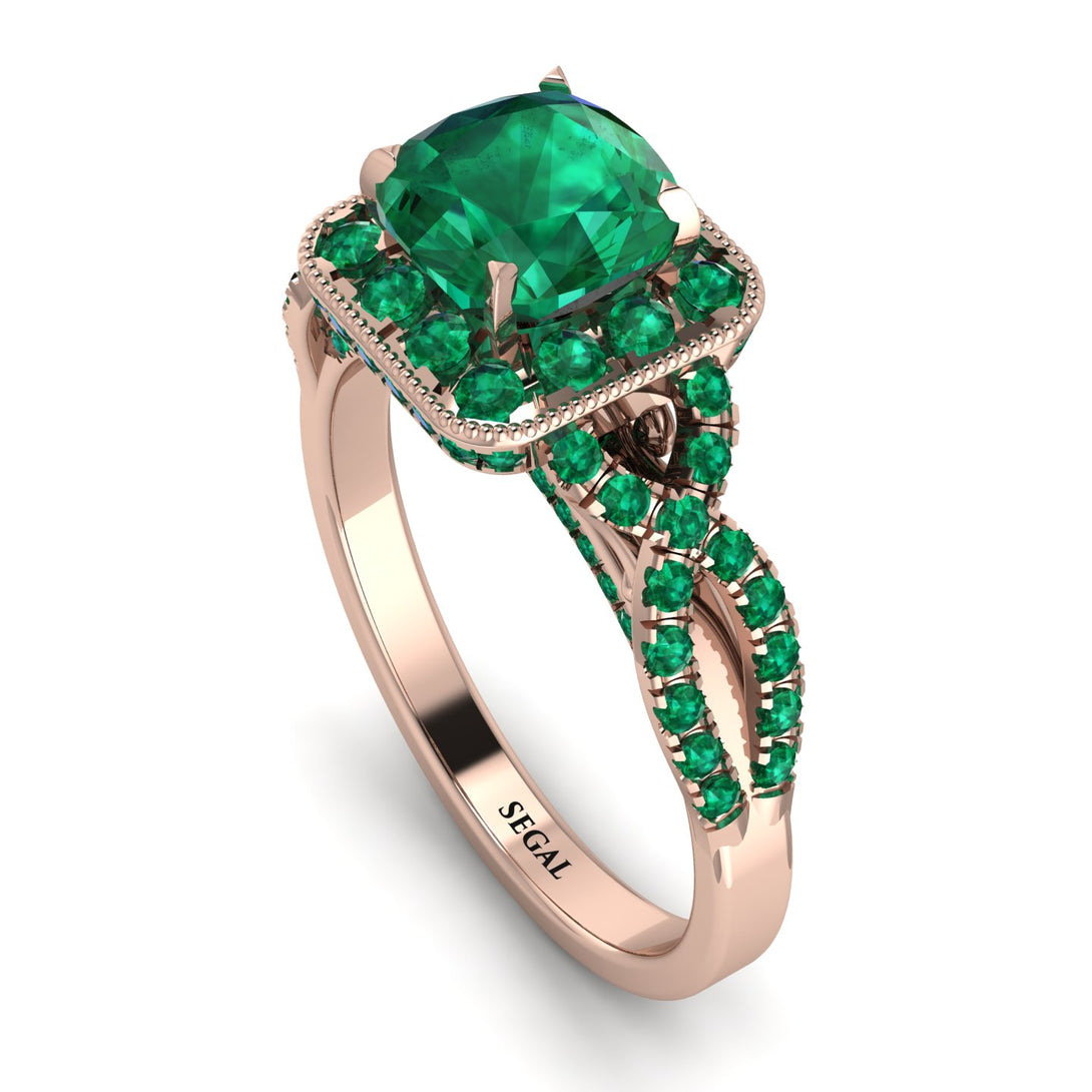 Cushion Cut Emerald Milgrain Engagement Ring - Adelyn No. 20