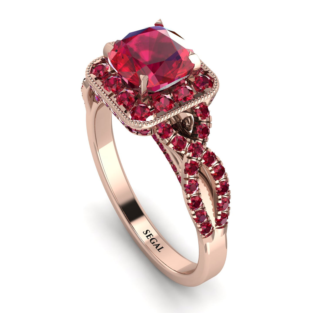 Cushion Cut Ruby Milgrain Engagement Ring - Adelyn No. 56